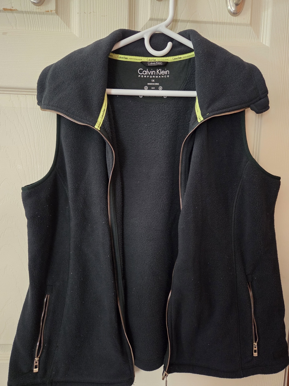 Calvin Klein Black Sleeveless Performance Fleece Vest with Lime Trim